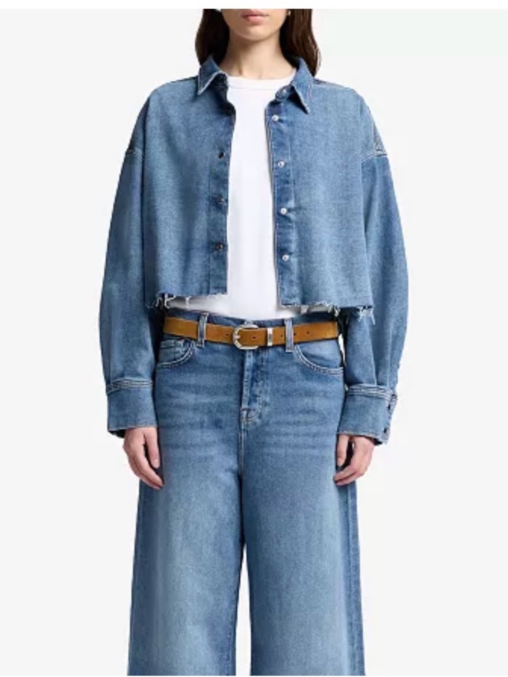 7 For All Mankind Cropped Denim Shirt Jacket